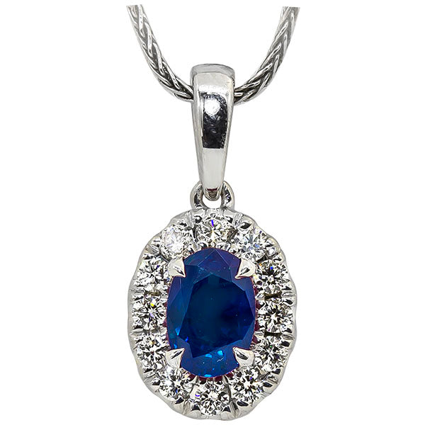 14kt White Gold Sapphire and Diamond Pendant with Chain