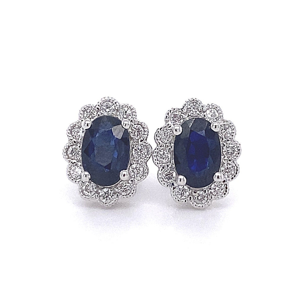 14kt White Gold Sapphire and Diamond Stud Earrings