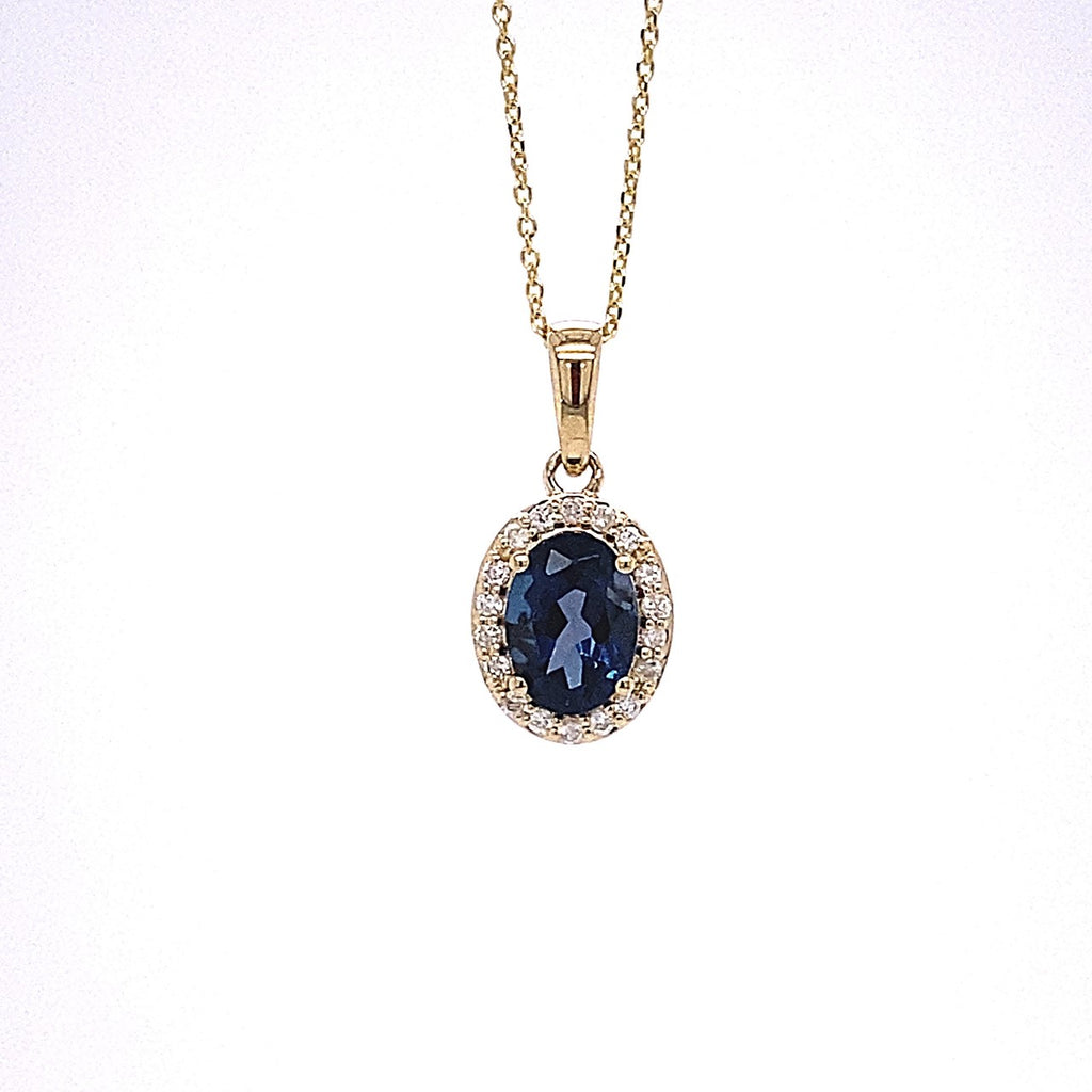 14kt Yellow Gold Blue Topaz and Diamond Pendant with Chain