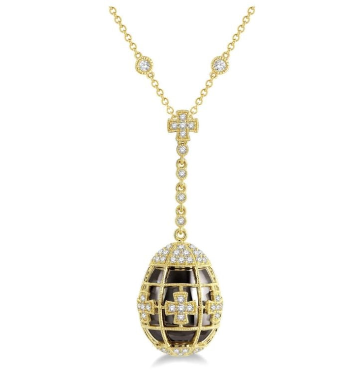 18kt Yellow Gold and Black Rhodium Couture Egg Pendant with Chain