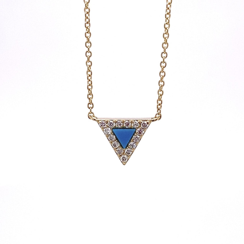 14kt Yellow Gold Turquoise and Diamond Pendant with Chain.