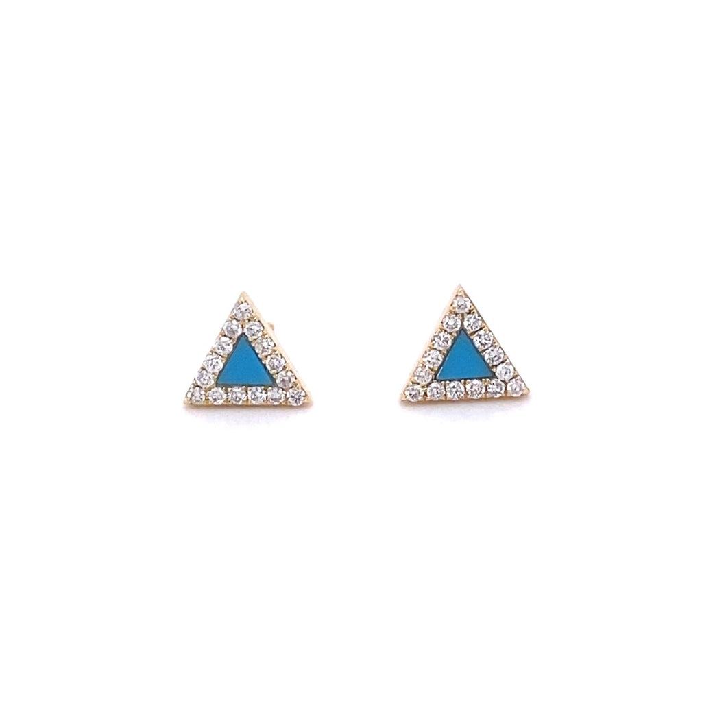 14kt Yellow Gold Diamond and Turquoise Ear Studs