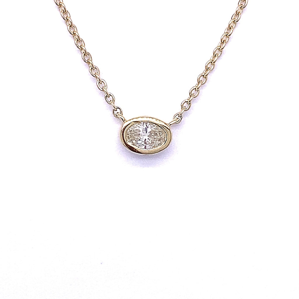 14kt Yellow Gold Diamond Oval Cut Pendant with Chain