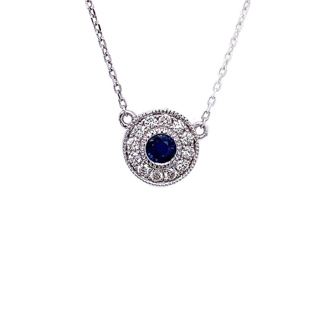 14kt White Gold Diamond and Sapphire Pendant with Chain