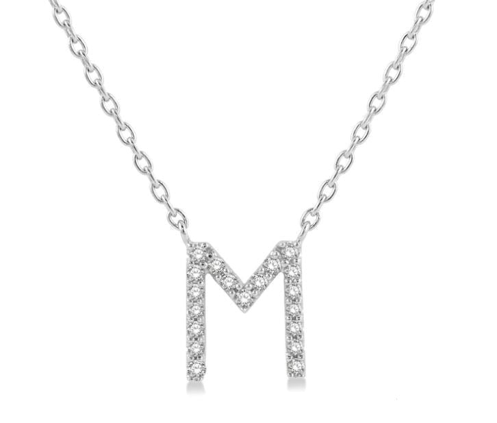 10kt White Gold Diamond Initial Pendant with Chain "M"