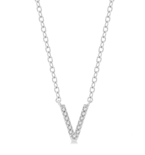 10kt White Gold Diamond Initial Pendant with Chain "V"