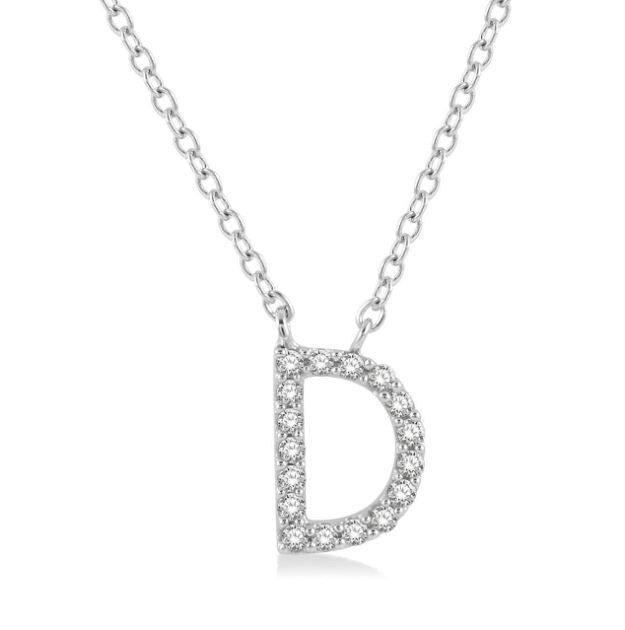 10kt White Gold Diamond Initial Pendant with Chain "D"