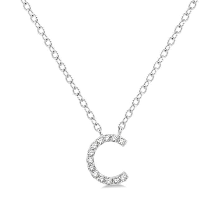 10kt White Gold Diamond Initial Pendant with Chain "C"