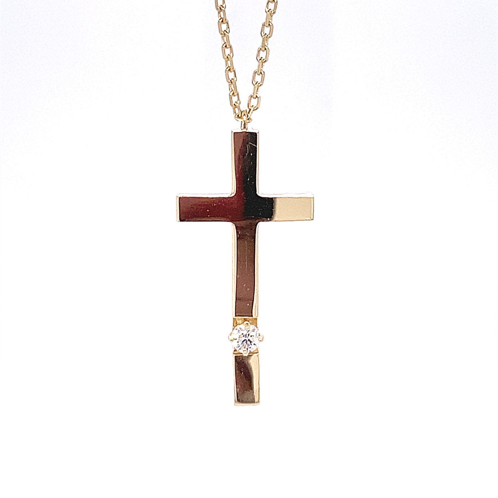 14kt Yellow Gold Cross Pendant with Diamond Accent and Chain