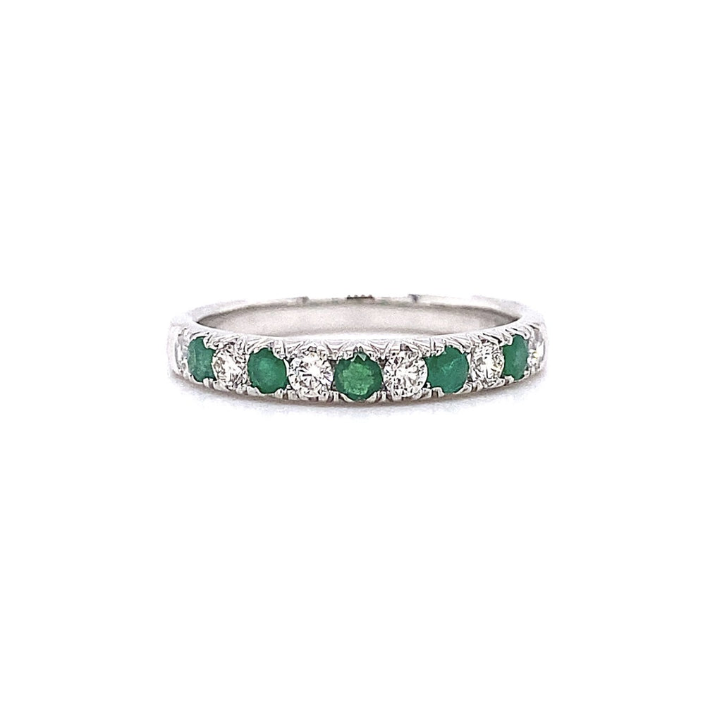 14kt White Gold Emerald and Diamond Stackable Band