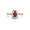 14kt Yellow Gold Ruby and Diamond Fashion Ring with Halo