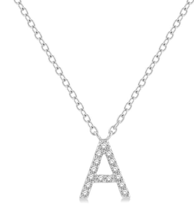 10kt White Gold Diamond Initial Pendant with Chain "A"