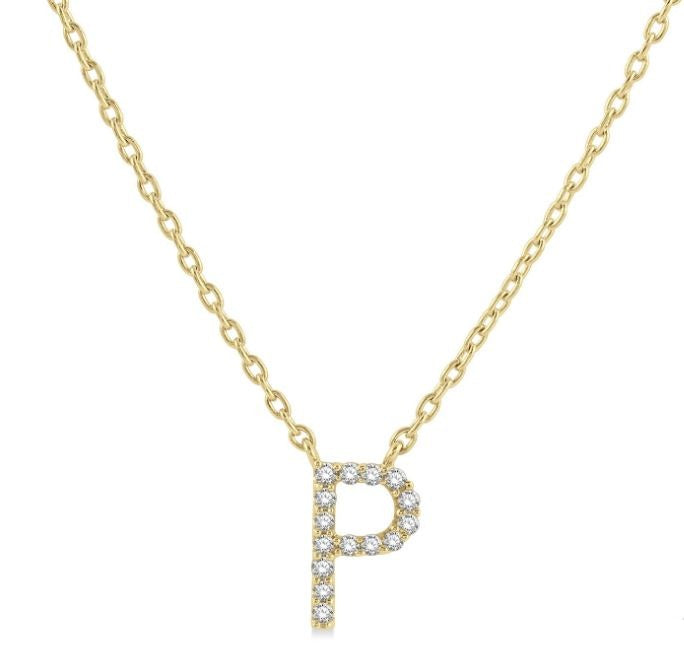 10kt Yellow Gold Diamond Initial Pendant with Chain "P"