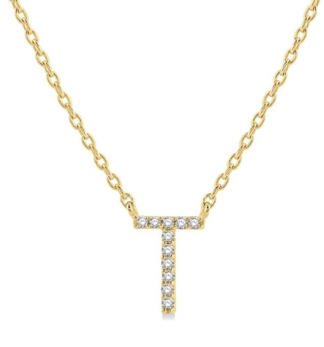 10kt Yellow Gold Diamond Initial Pendant with Chain "T"