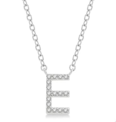 10kt White Gold Diamond Initial Pendant with Chain "E"