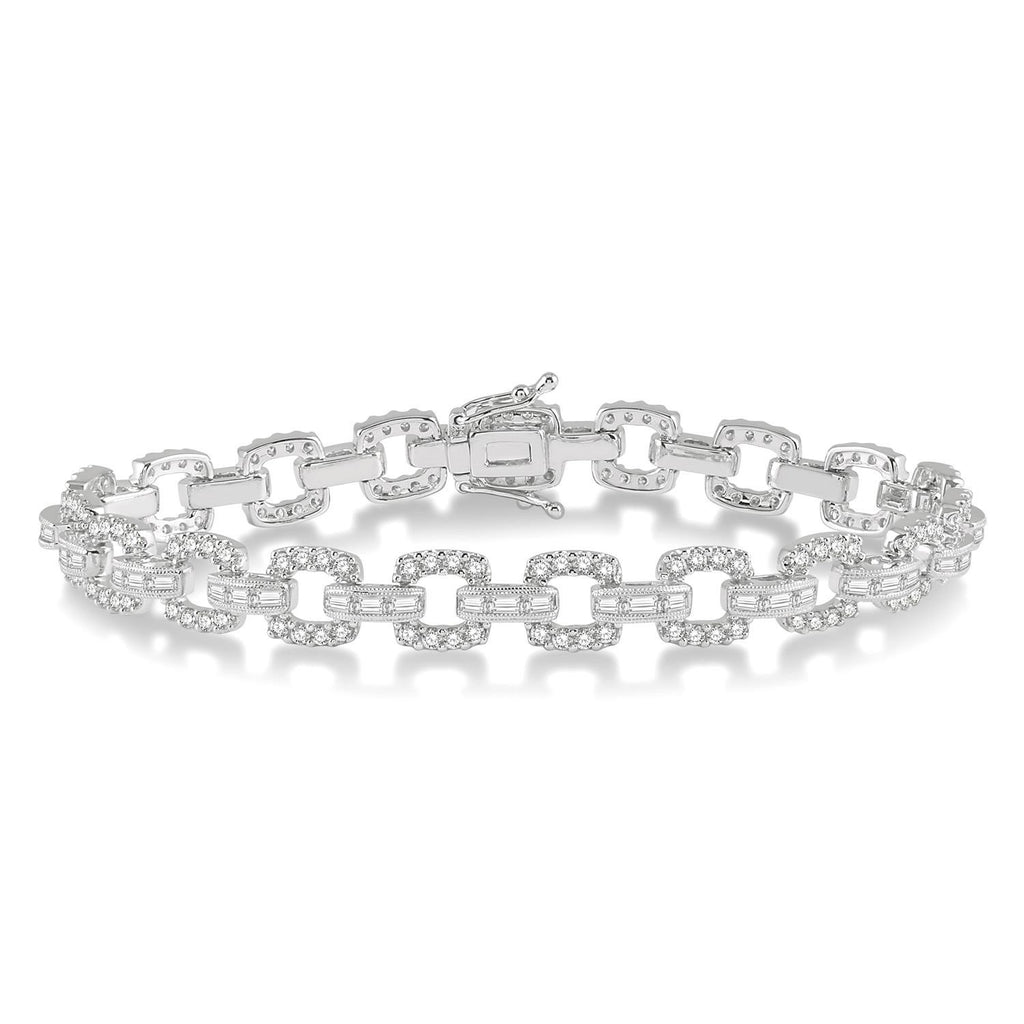18kt White Gold Baguette and Round Diamond Couture Bracelet