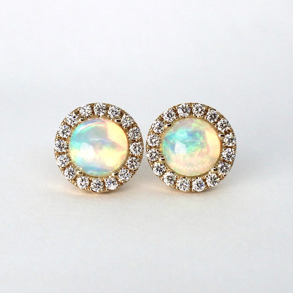 14kt Yellow Gold Opal and Diamond Ear Studs