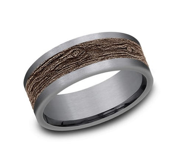 Ammara Stone Grey Tantalum and 14kt Rose Gold Gents Band