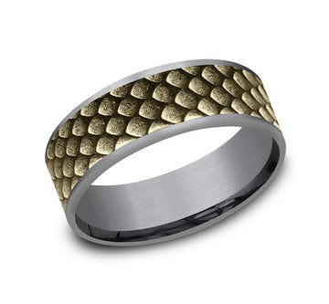 Ammara Stone Grey Tantalum and 14kt Yellow Gold Gents Band
