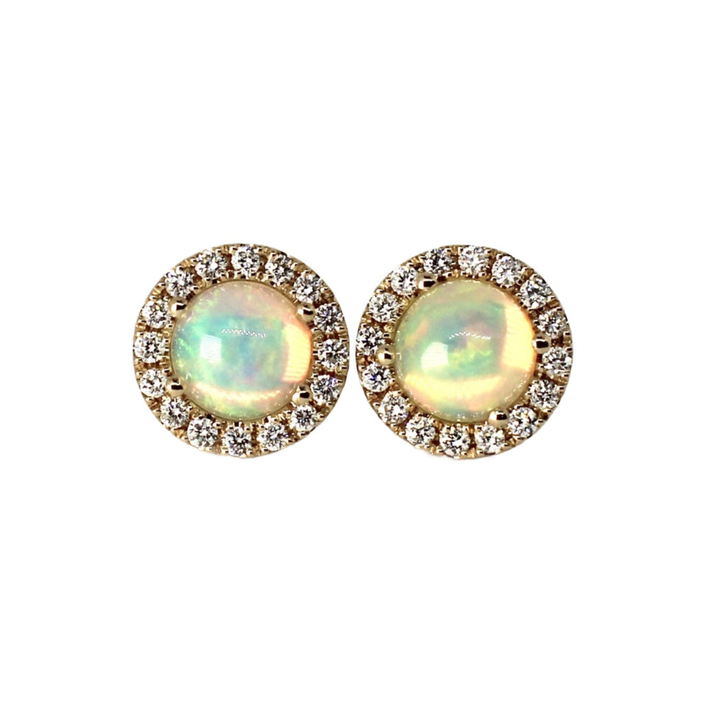 14kt Yellow Gold Diamond and Ethiopian Opal Ear Studs
