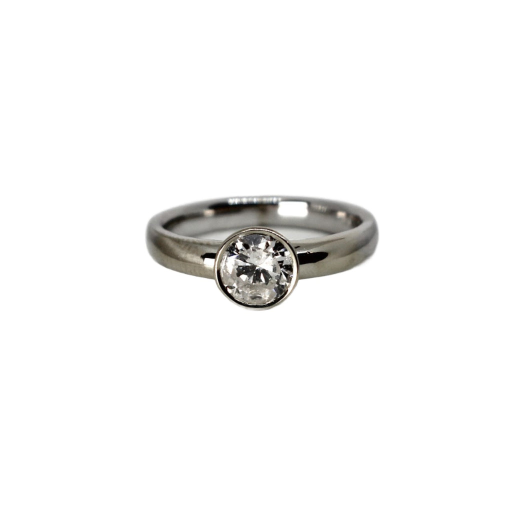 14kt White Gold Diamond Bezel Engagement Ring .89cts