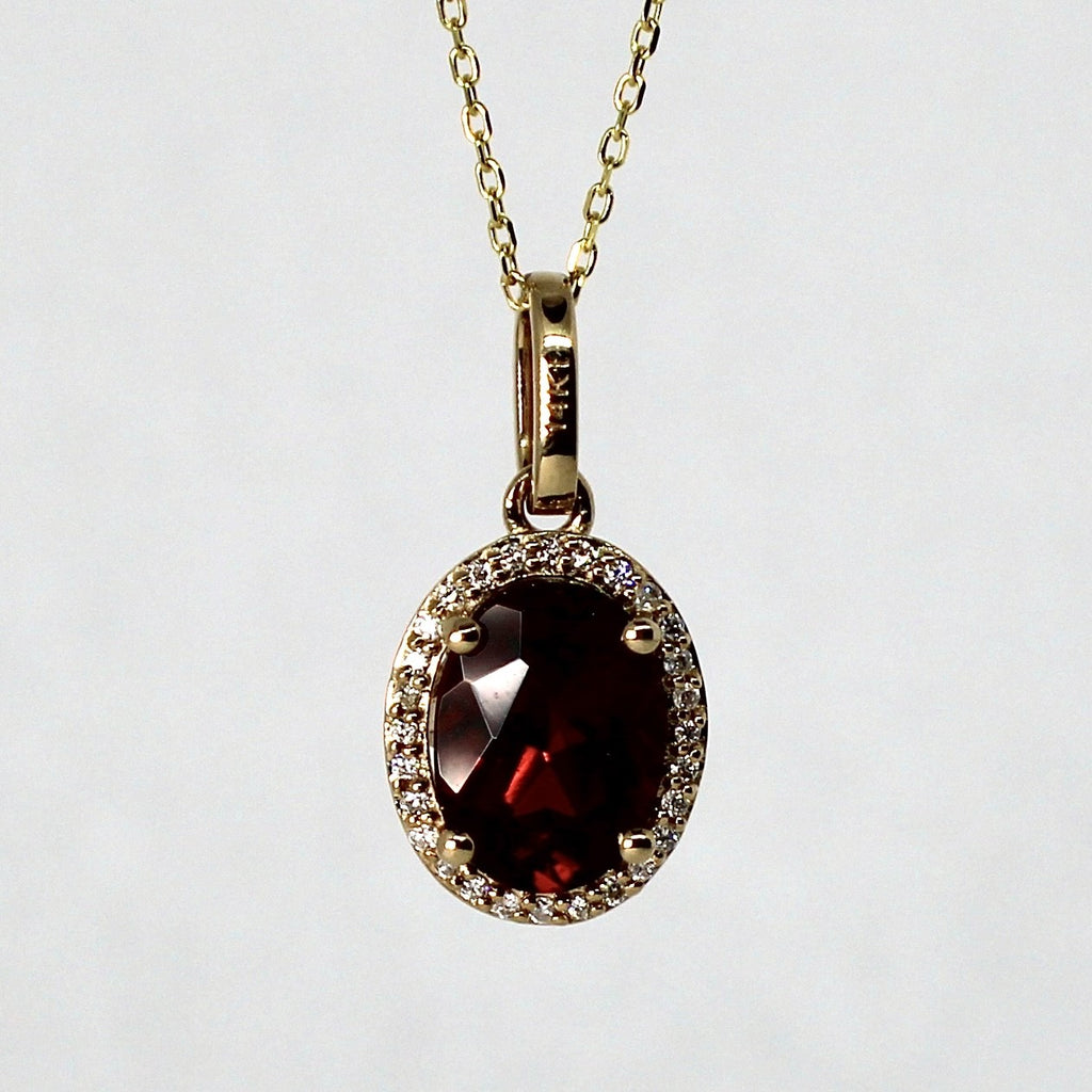 14kt Yellow Gold Garnet and Diamond Pendant with Chain