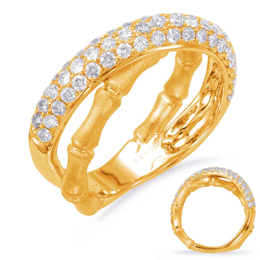 14kt Yellow Gold Diamond Ring "Bamboo" Detail
