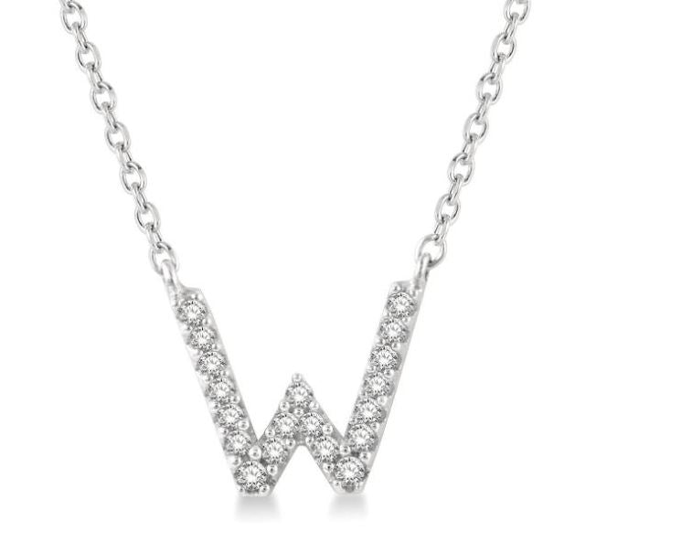 14kt White Gold Diamond Initial Pendant with Chain "W"